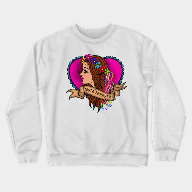 Fiesta Forever - San Antonio TX Fiesta Tattoo Girl Crewneck Sweatshirt by TheCraftyDrunkCo